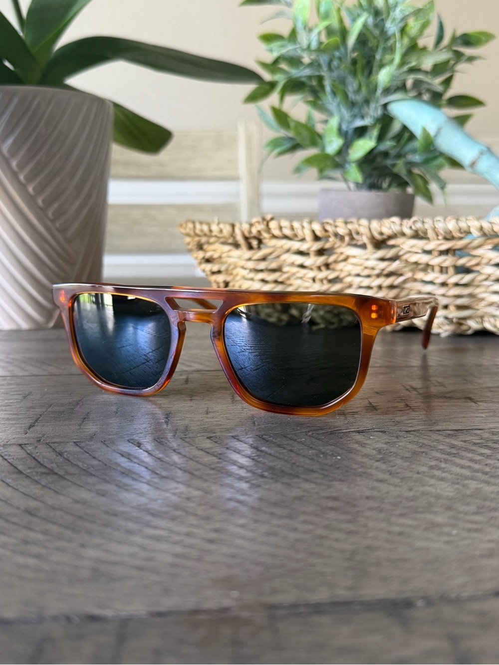 Tortoise Square Sunglasses with Dark Lenses